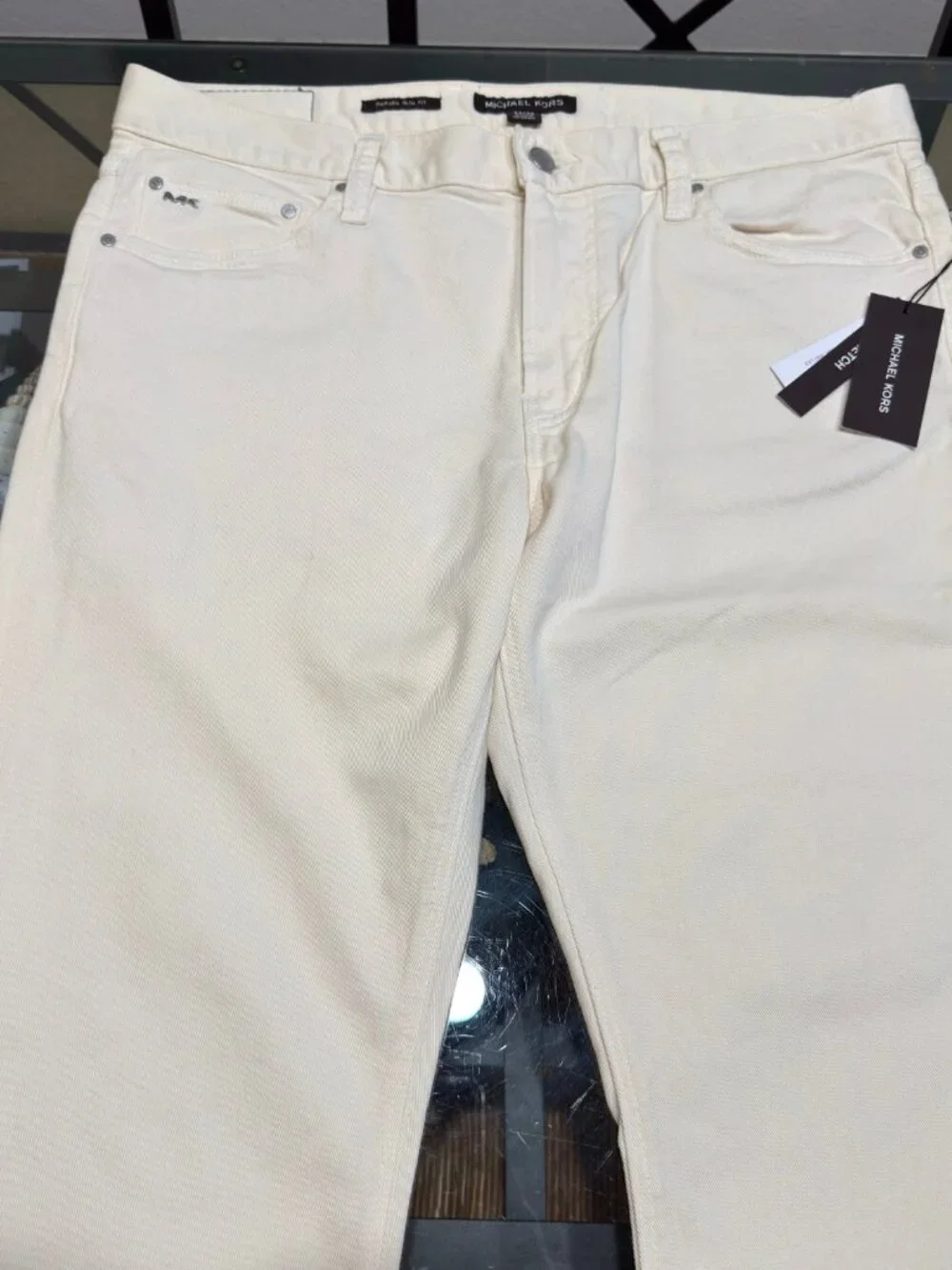 $90 MK MICHAEL KORS MEN PARKER SLIM FIT IVORY 34X30 STRETCH TWILL DENIM NWT